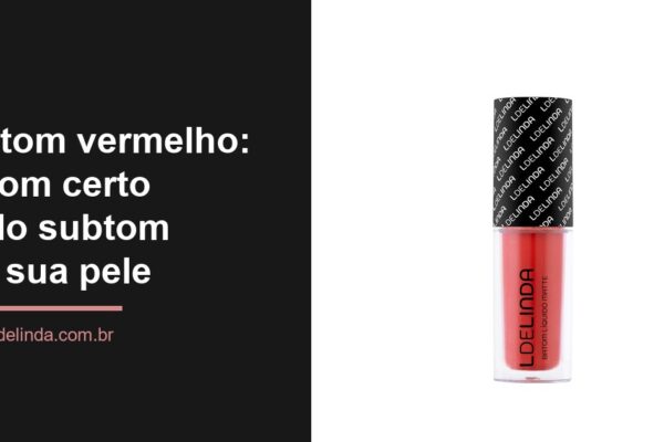 Capa do guia de batom vermelho da L de Linda: bala do batom líquido vermelho clássico Cássia com tampa preta da marca sobre fundo escuro