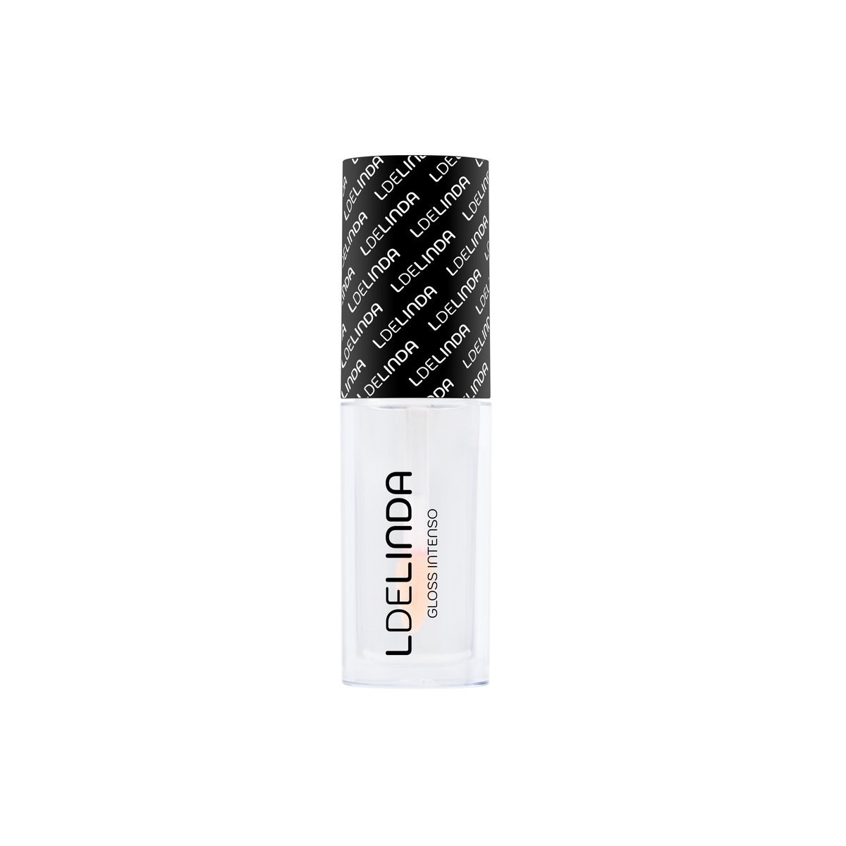 Gloss labial transparente com brilho dourado Cecília da L de Linda em fundo branco
